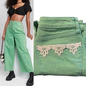 Wild Fable Womens Y2K Green Lace Pockets Highest Rise Wide Leg Ankle Jeans Sz 2